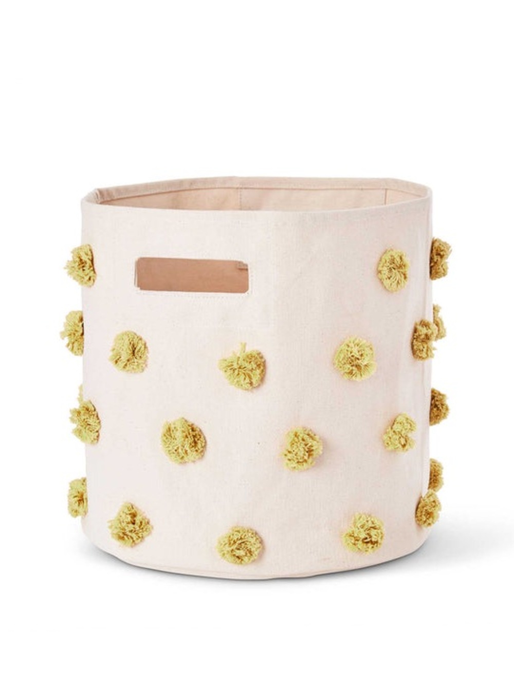 Pehr Pom Pom Yellow Cotton Storage Basket Bin Natural Dijon, Size Medium